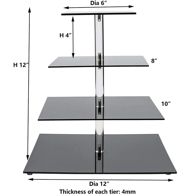 4 Layer Black Acrylic Cake Stand For Display Birthday Wedding Party Decoration Square Jewelry Display Stand Cupcake Holder Plate