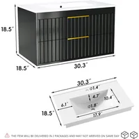 30" Bathroom Vanity with Sink, Floating Vanity Sink Cabinet Wall Mount,Soft-Close Function 2 Large Drawers,Grooved Stripe Design 2