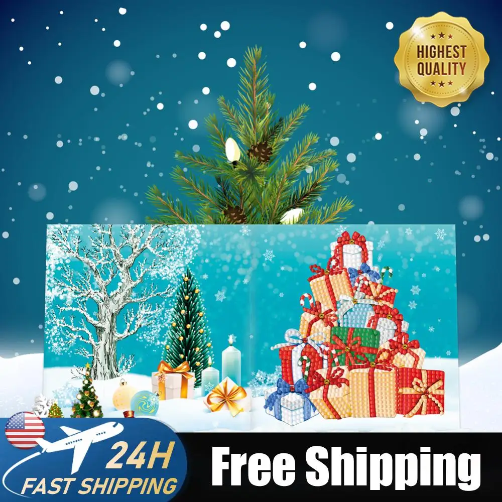 12pcs Christmas Cards Special Shaped DIY Diamond Painting Postcards Bright Drill Cartoon Postcards for Holiday Party Mosaic Kits
