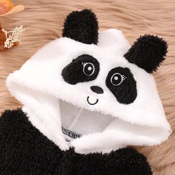 Toddler Boys Girls Long Sleeve Romper Cartoon Panda Hooded Jumpsuits Baby Fall Winter Clothes For Newbrons Baby 6 9 12 18 Months 4
