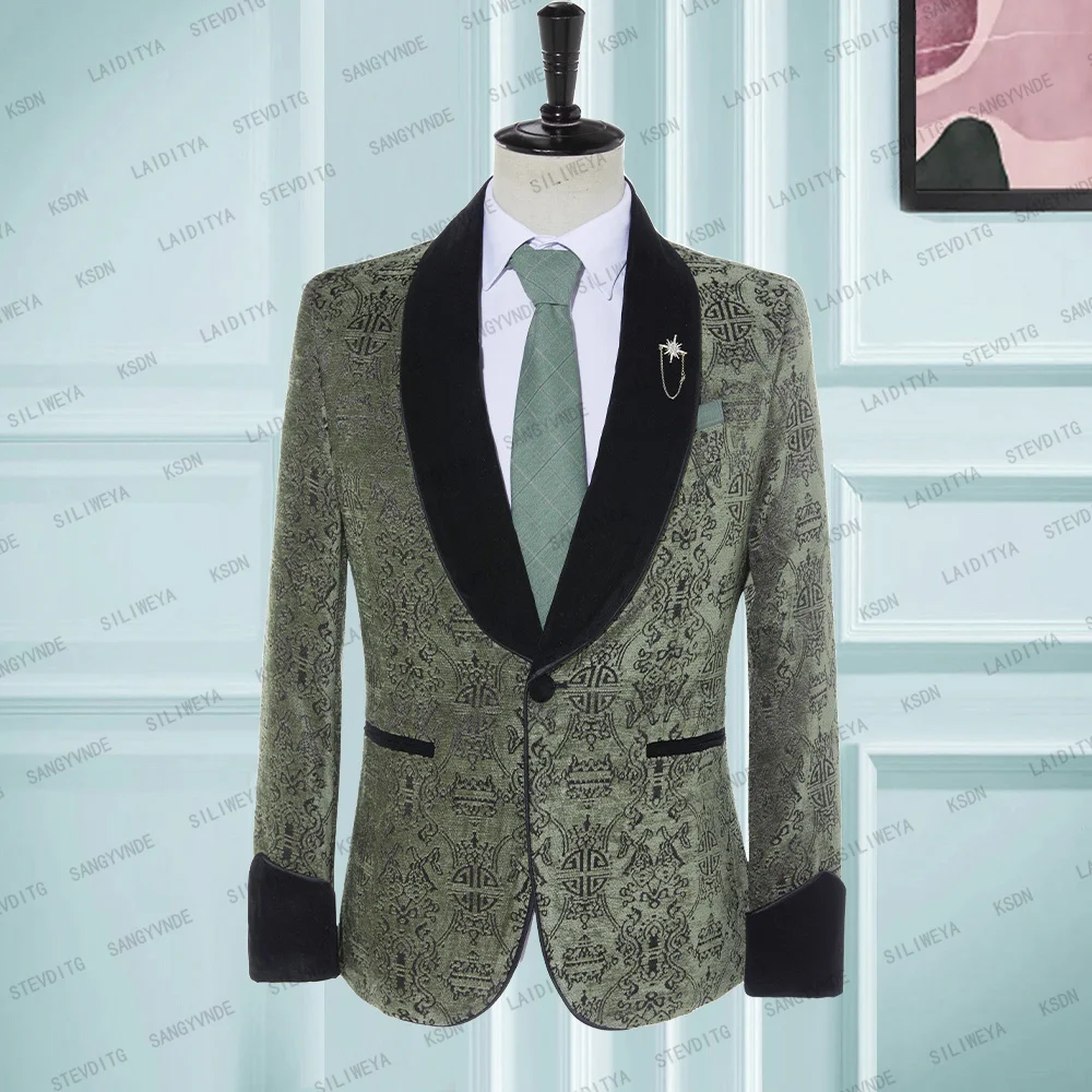 

Men's Suit Blazer Cyan Jacket Black Shawl Single Breasted Official Formal Buainess Coat One Piece Slim Fit From Wedding Set