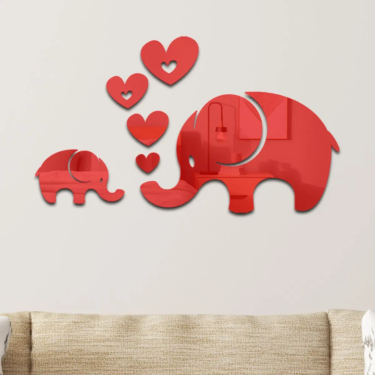 1set 3D Elephant Stickers Mirror Surface Decals DIY Self-adhesive Wall Art Mirror Stickers Home Decoration Mural Gift ﻿