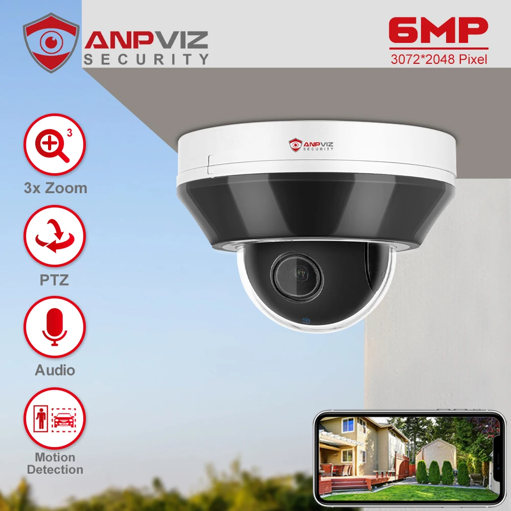 Anpviz 6MP IP PTZ Camera Outdoor Security Speed Dome  3X Optical Zoom CCTV Video Surveillance Camera 30m IR motion detection 2.0