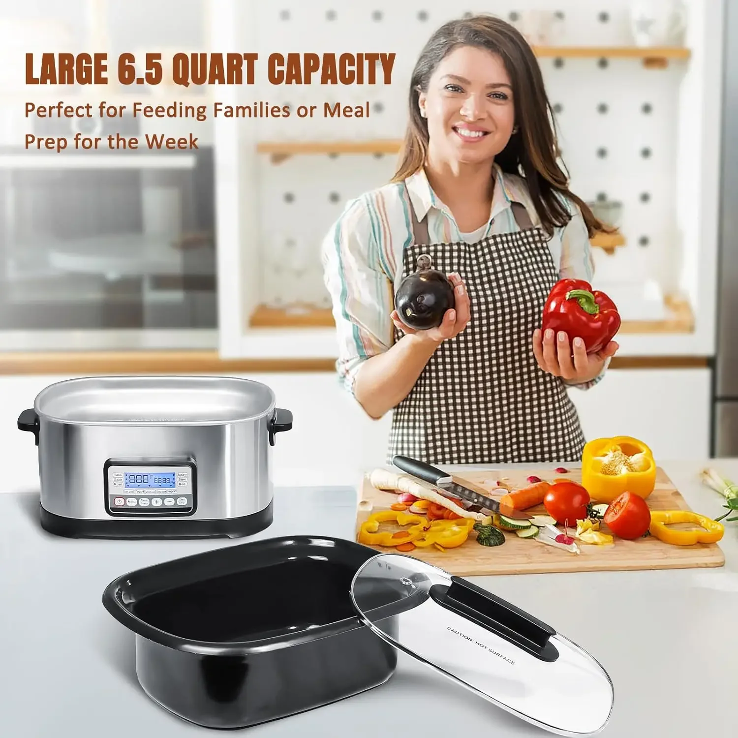 11-in-1 Multi Cooker, Digital Programmable Slow Cooker With Bake, Sauté, Roast, and Sous Vide functions, 1500W Timer&Temp Contro 6