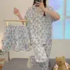 3pcs Pajamas Women's Summer 2024 New Short-Sleeved Lapel Trousers Top Loose Kawaii Clothes Homewear Sense of Luxury BirthdayGift 3