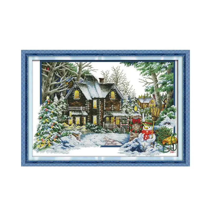Printed cross stitch kits Spring summer autumn and winter scenery beautiful views of rural cottages cross stitch kits Scenic cross stitch kit