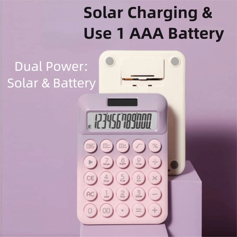 창의적인 태양열 데스크탑 계산기 고급 미끄럼 방지 패드 금융 계산기 캔디 컬러 휴대용 12자리 계산기