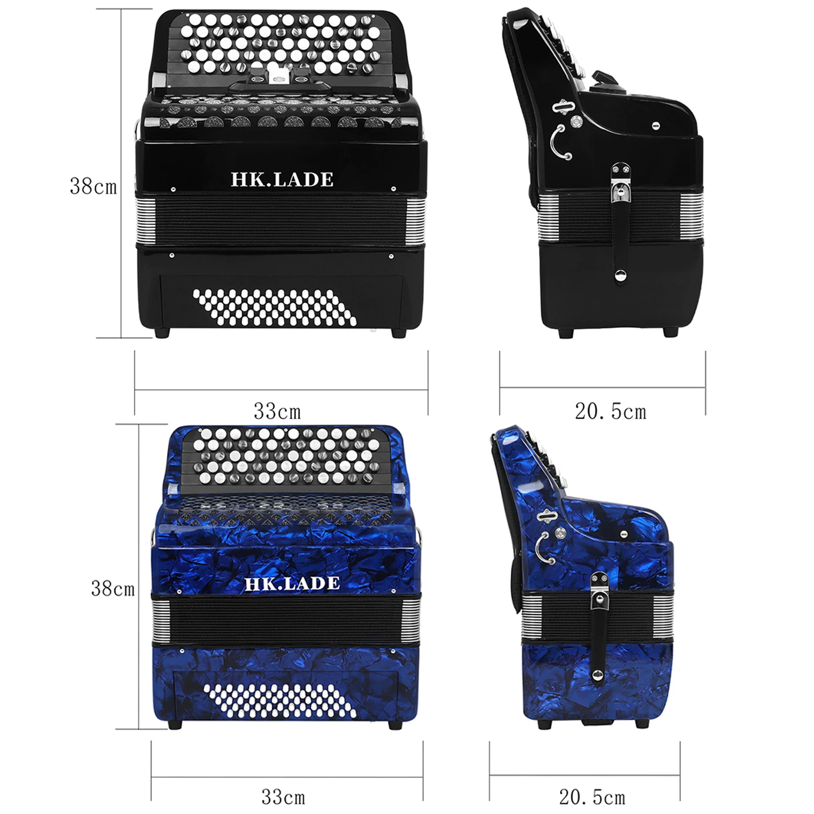 HK · LADE Black/Blue Accordion 60 Key 62 Bass 3 Keyboard Voice