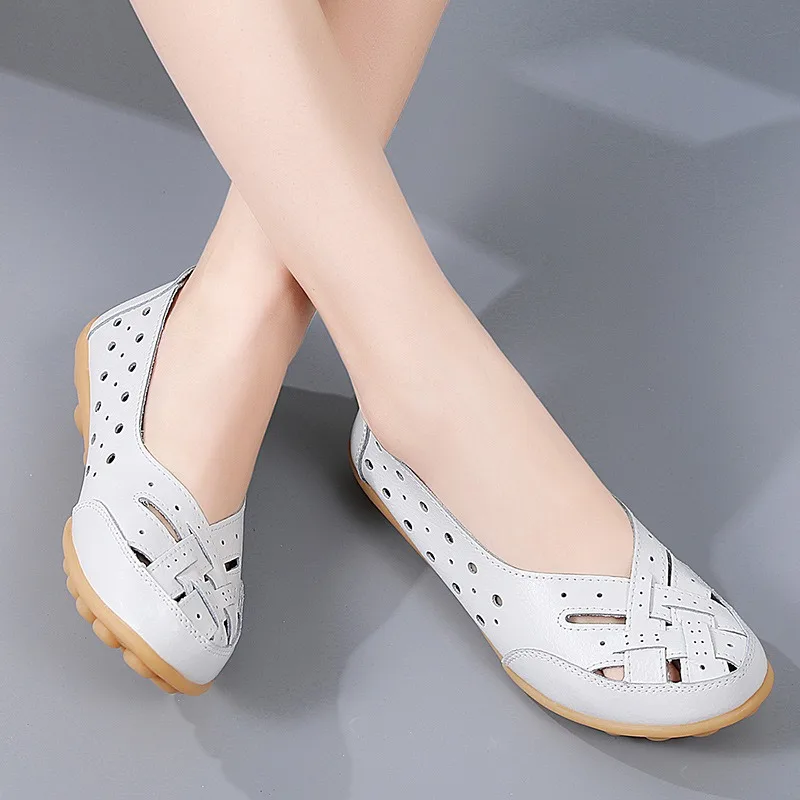 

Women Flats Hot Women Shoes Plus Size Loafers Women Hollow Flat Shoes Woman Genuine Leather Shoes Female Casual Moccasins