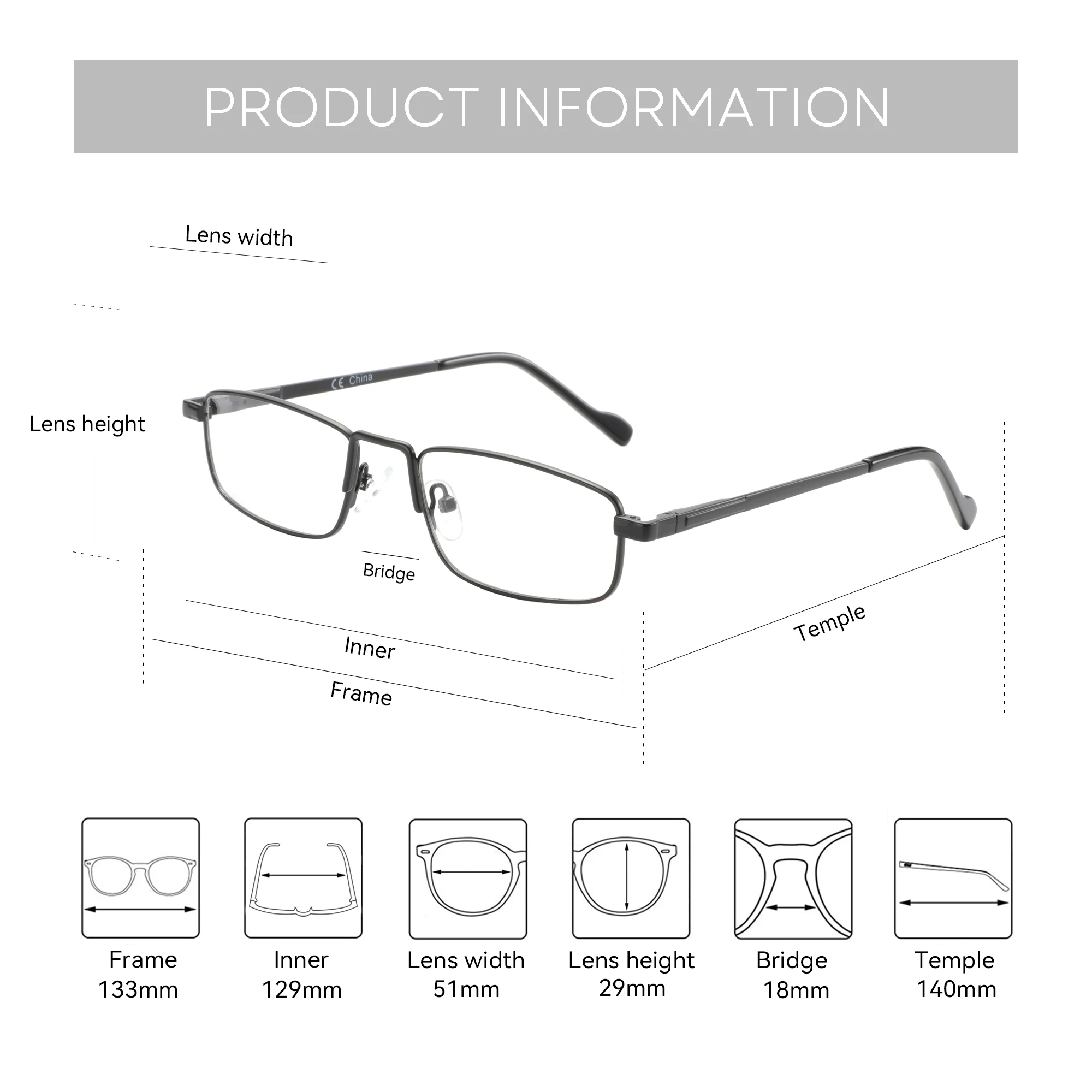 ZENOTTIC Small Narrow Rectangle Glasses Men Retro Clear Lens Metal