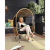 Hand Woven Wicker Egg Chair, Patio Sun Shade Egg Chair with Wide Armrest Allow You to Relax, Strong Metal Frame Lounge Chair w/C 1