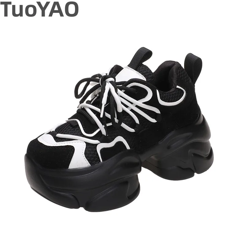 

Женские кроссовки на массивной платформе 9 см, летняя спортивная обувь на толстой подошве, Женская Весенняя дышащая сетчатая Повседневная прогулочная обувь, 2023