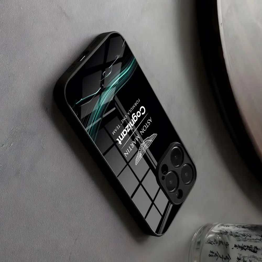 Aston Martin F1 Race Team Alonso Glass Phone Case with Japanese Animation Design