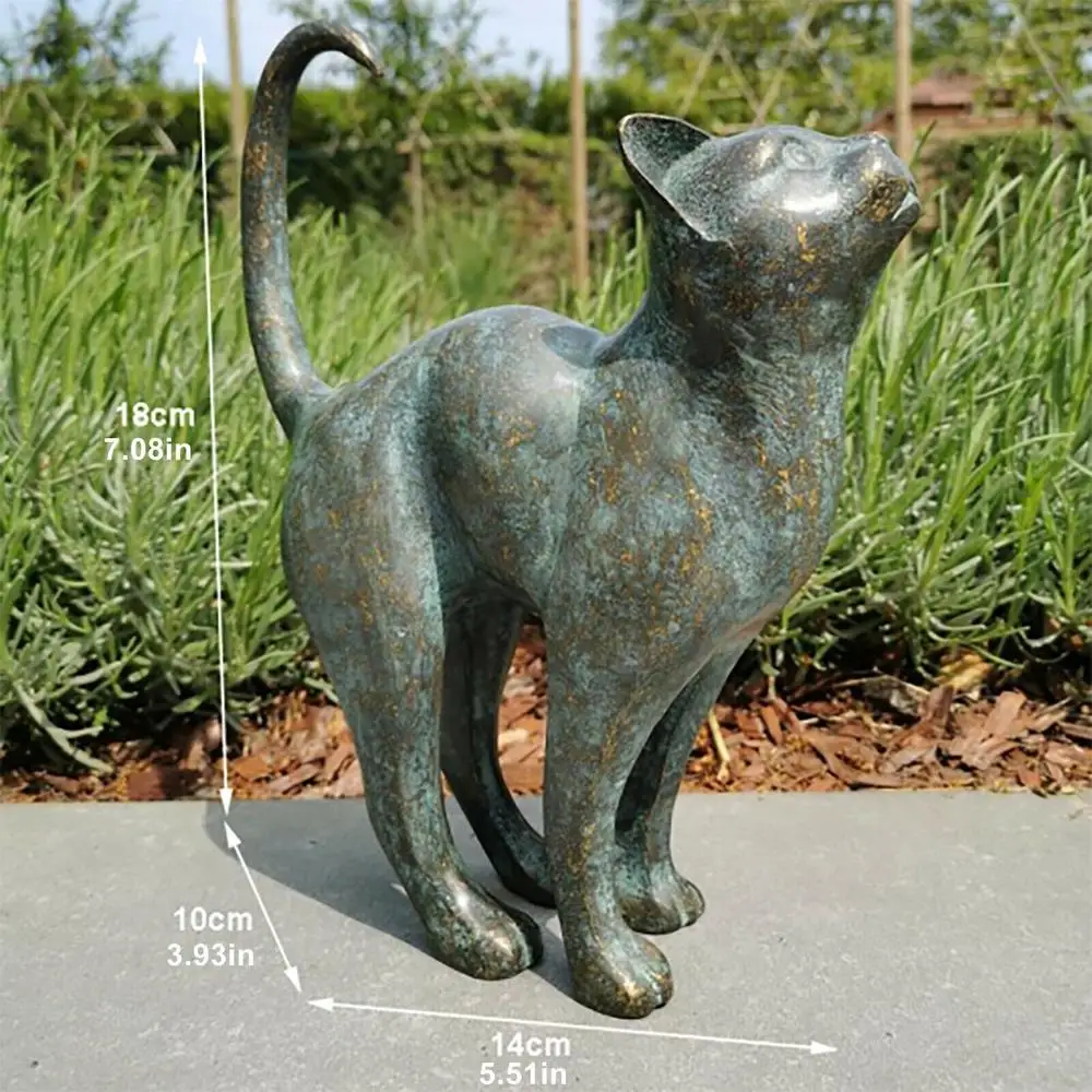 Cat Statue Resin Figurine Bronze Lawn Porch Yard Home Garden Outdoor
