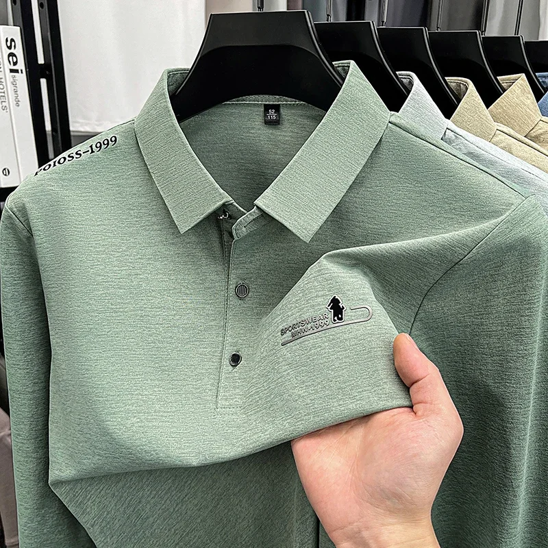 Polo a Maniche Lunghe da Uomo, Casual, Elegante, con Ricamo, Colletto Risvoltato, Comoda e Traspirante per Uso Quotidiano - immagine 3