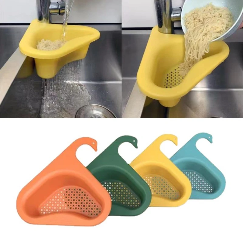 Kitchen Sink Strainer Leftover Drain Basket Soup Garbage Filter Multifunctional Hanging Drainer Rack Fruit Vegetable Drainer