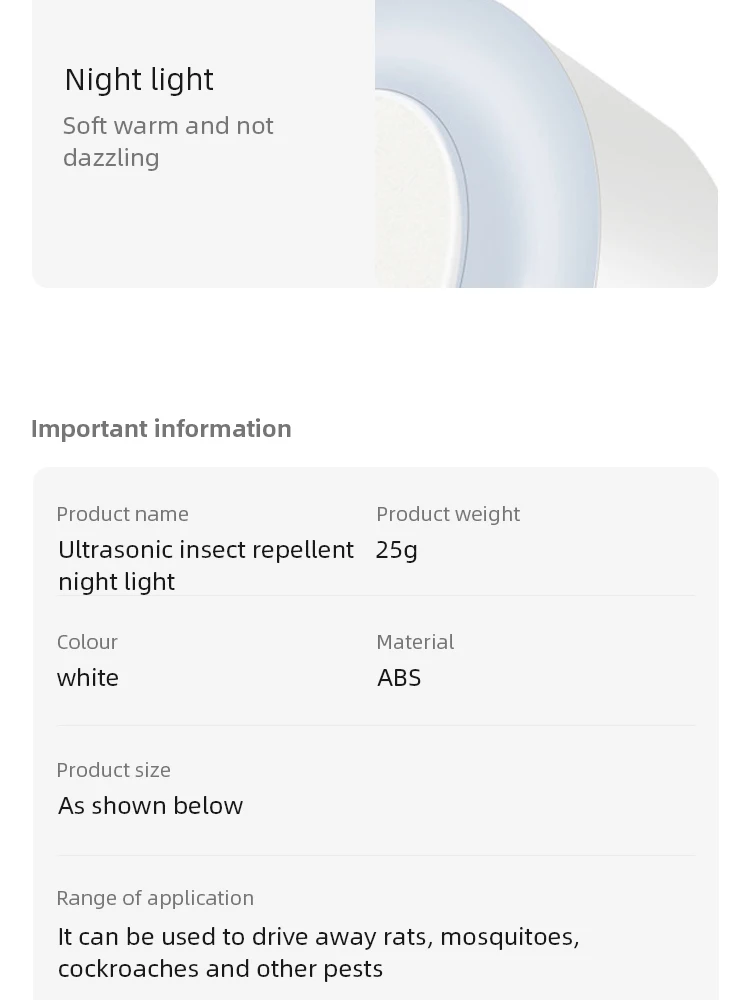 Description Picture 4 of itemIntelligent Frequency Conversion Insect Repellent House Indoor Small Night Light for Baby Ultrasonic Mosquito Repellent