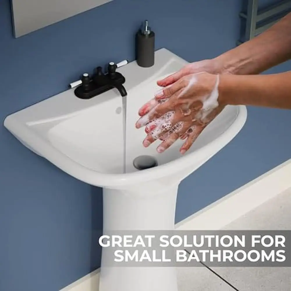 16" Compact White Pedestal Bathroom Sink with Overflow Heavy Duty Grade A Vitreous China Construction Easy Installation Vintage 4