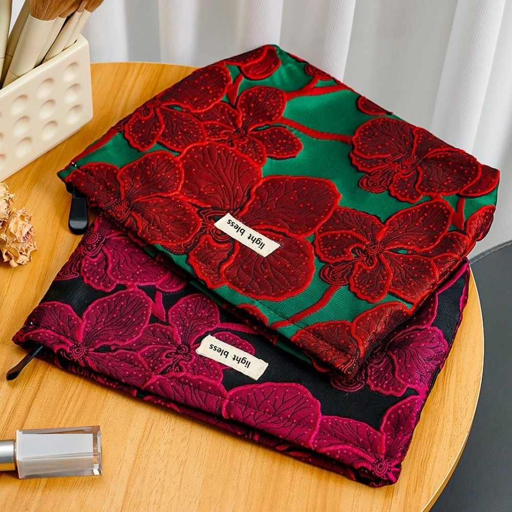 Red Flower Fashion Canvas Women Cosmetic Handbag Travel Organizer Toiletry Makeup Pouch Ladies Luxury Make Up Bag For Gift 2026