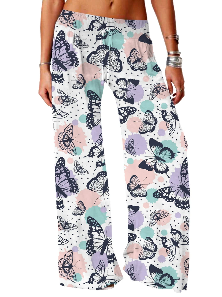 

Wide Leg Pants Full Length Butterfly Graphics Colors Pattern Printed Hipster Fashion Summer Streetwear Trousers Women Clothing