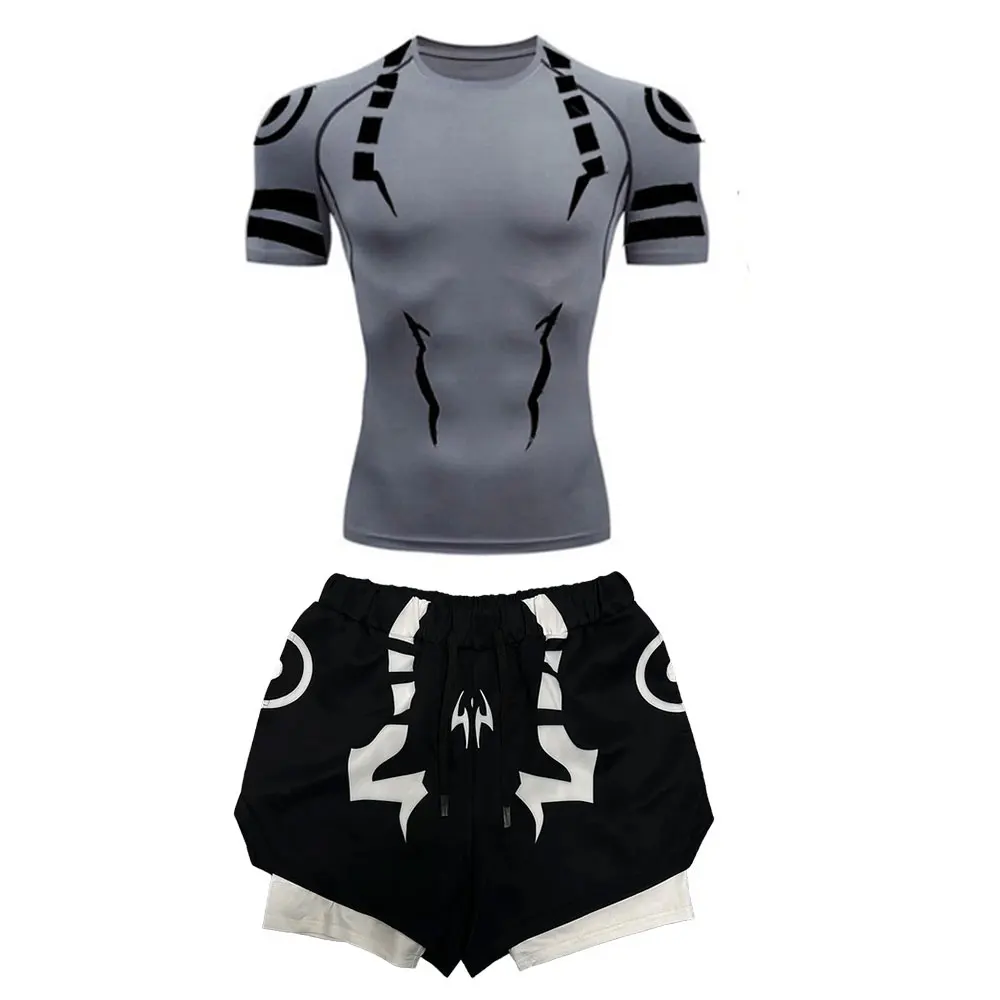 Anime Jujutsu Kaisen Compression Set Fitness Suit for Men Quick Dry 3D Compression Shirt+Gym Shorts Running Workout Sportswear 4