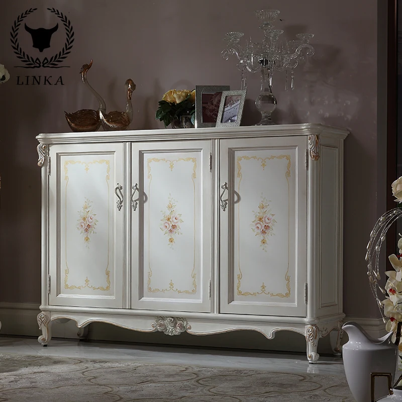 

European-style all-solid wood household entrance shoe color painting corridor cabinet retro locker customization