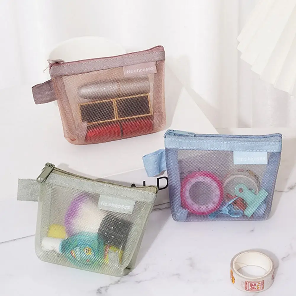 Mesh Mini Coin Bags Purse ID Credit Card Holder Earphone Data Line Storage Bag Small Makeup Case Cosmetic Bag