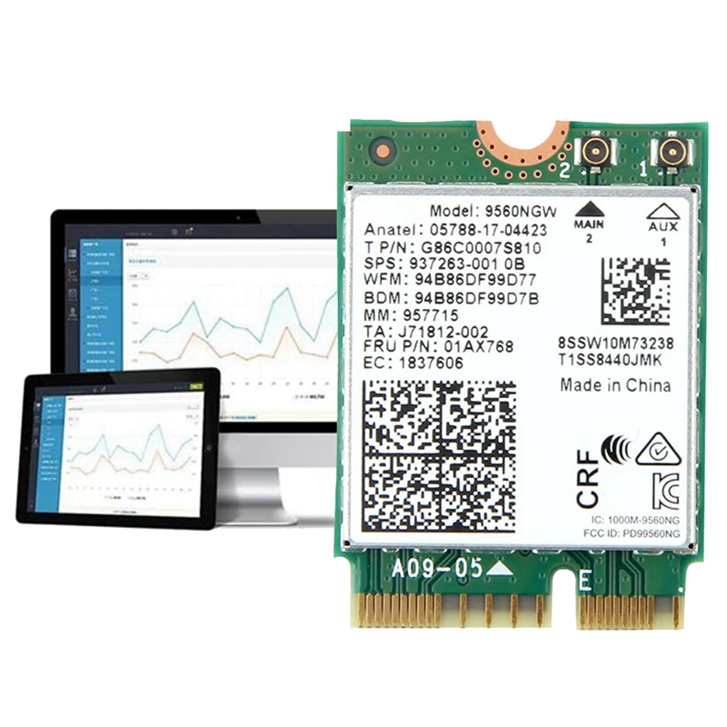 9560NGW Wifi Card+Antenna 1730Mbps Wireless AC 9560 Dual Band 2.4G+5G BT 5.0 802.11Ac M.2 CNVI 9560NGW Wireless Adapter
