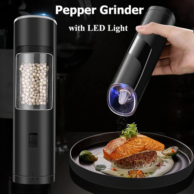 Pepper Grinder Electric Batteries - Automatic Spice Mill Led Light Electric  Salt - Aliexpress