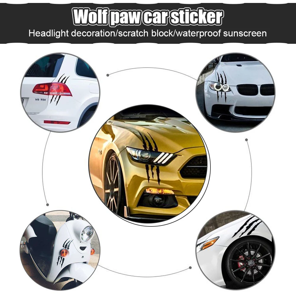 1/2/4Pcs Auto Car Sticker Reflective Monster Claw Scratch Stripe Marks  Headlight Decal Car Stickers Car Accessories (Color : White, Size : 2PCS)