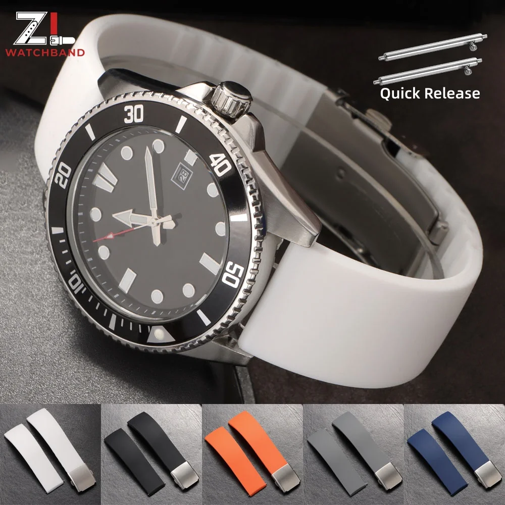 Premium Silicone Rubber Quick Release Watch Strap with Deployment Buckle - Universal Replacement Band (18mm, 20mm, 22mm, 24mm)