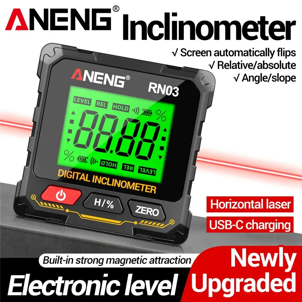 Laser Digital Inclinometer ANENG RN01/RN02/RN03 Angle Gauge 360&deg; Magnes Protractor 0.05&deg; Accuracy Level Box for Woodworking Tool