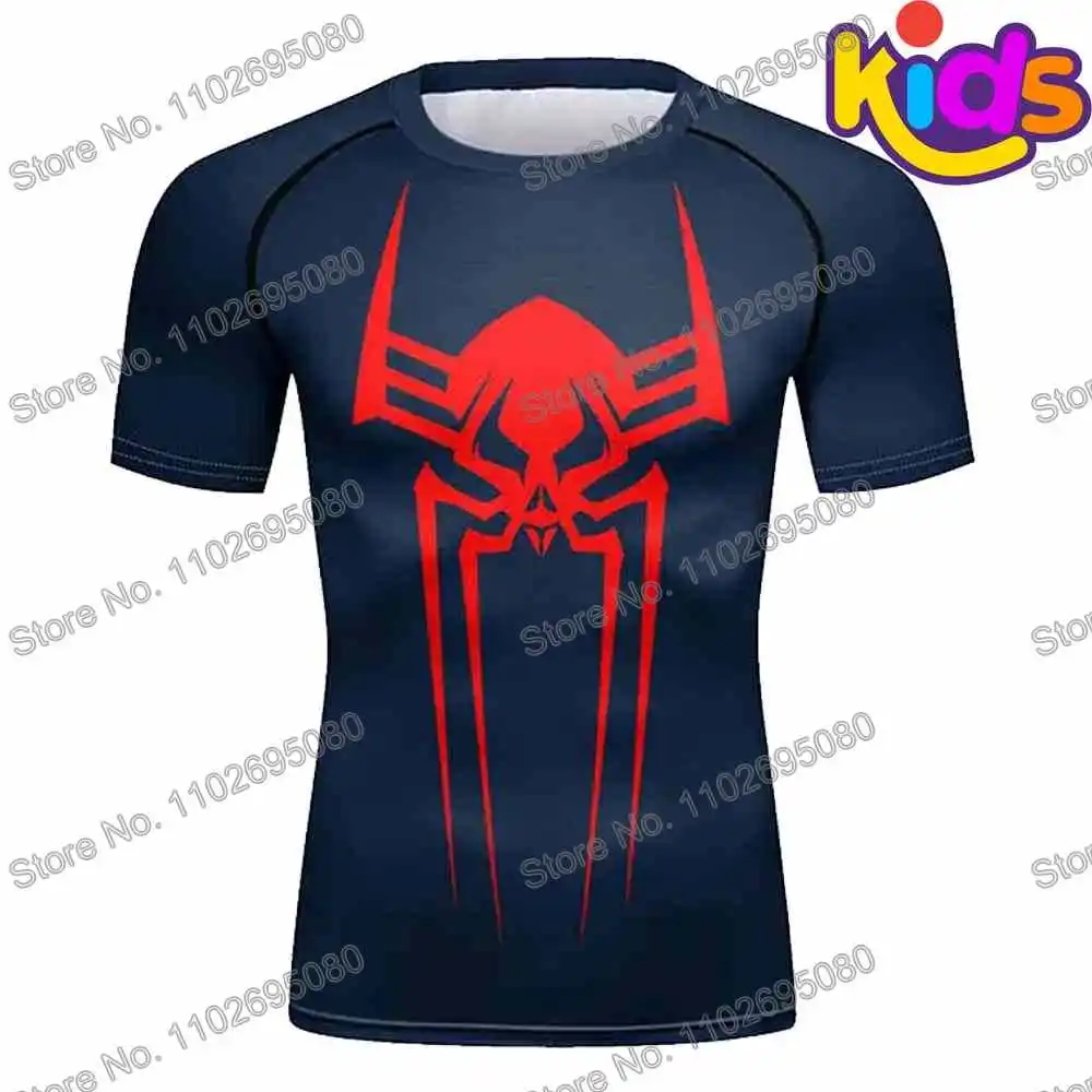 Rash Guard Kids Spider Surf Clothing BJJ MMA Short Sleeve Diving T-Shirt For Summer Beach
