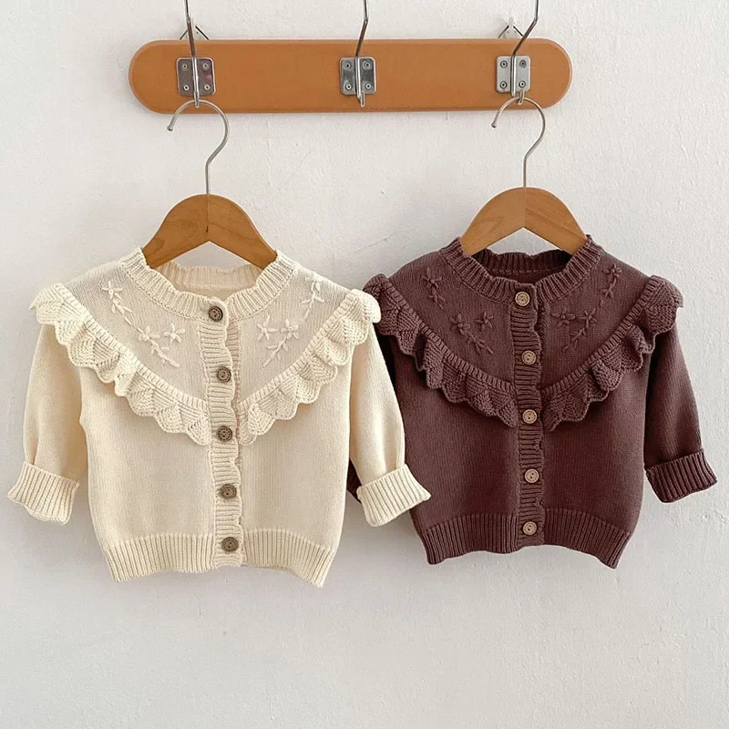 New Autumn Baby Girl Clothing Infant Baby Girls Knitting Cardigan Long Sleeved Solid Color Newborn Sweater