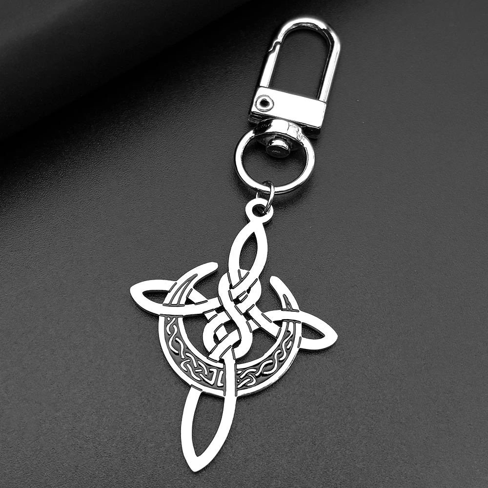 Hexe Halbmond Knoten Schlüsselanhänger für Frauen Männer Edelstahl Silber Farbe irischer keltischer Knoten Schlüsselanhänger Schmuck Geschenke