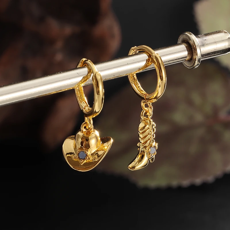 

Gold Cowboy Boot Earrings Women's Hypoallergenic Earrings Hip Hop Rock Party Jewelry