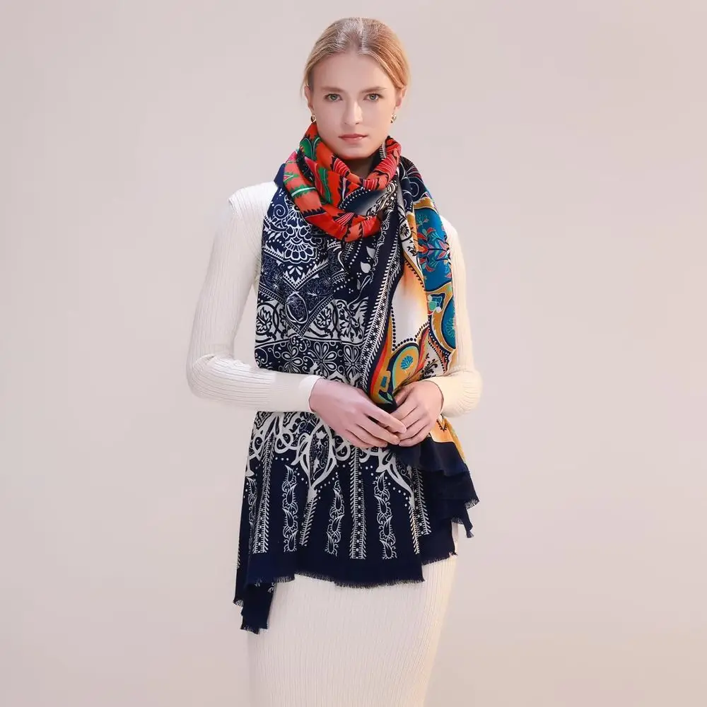 Reversible Merino Wool Pashmina Shawl-Extra Large, Soft for Women's Dresses & Travel