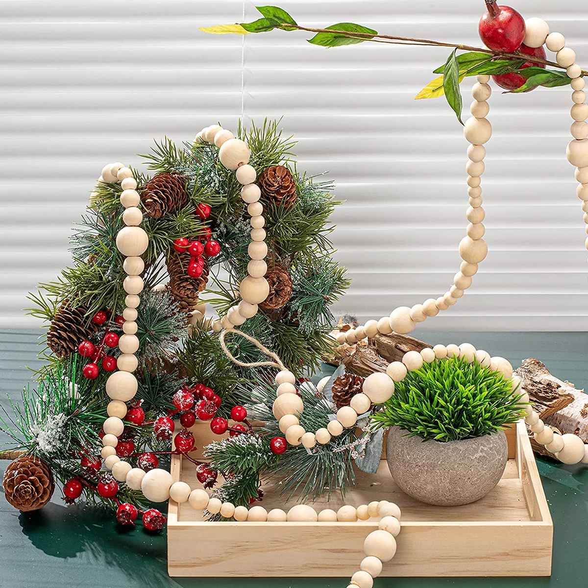 Rustic Style Original Wooden Color Wooden Beads Creative Twine Beading Children's Home Decoration Craft Pendant