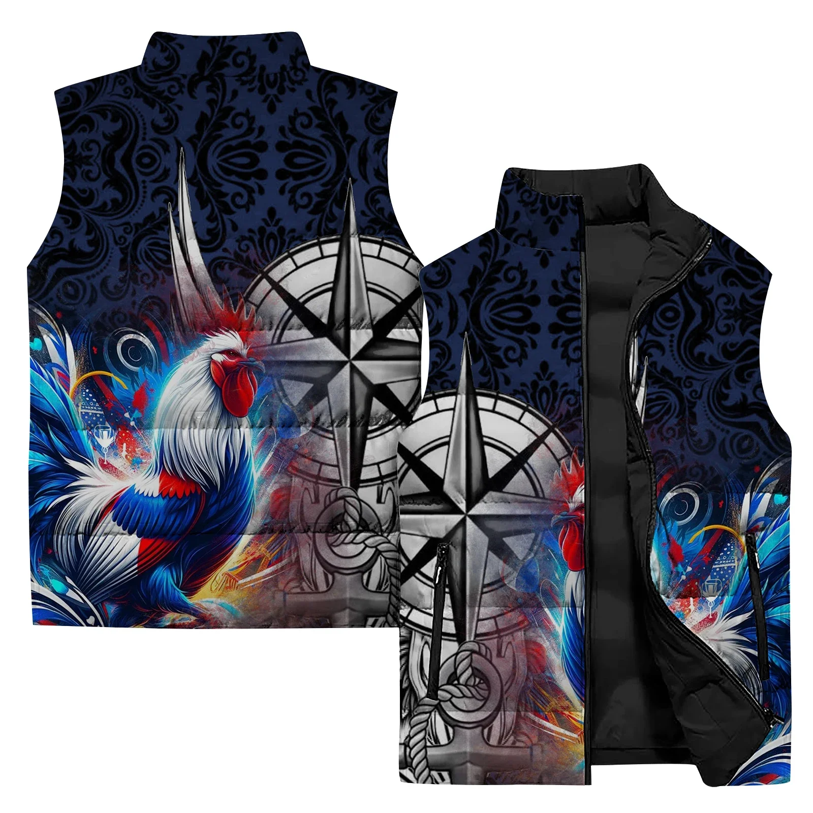 thumbnail image 1 of Chaleco moderno y versátil para hombre, elegante chaqueta de invierno con estampado de pájaros para hombre, ropa cómoda y cálida con estampado de cuervos personalizado, 1 of 4