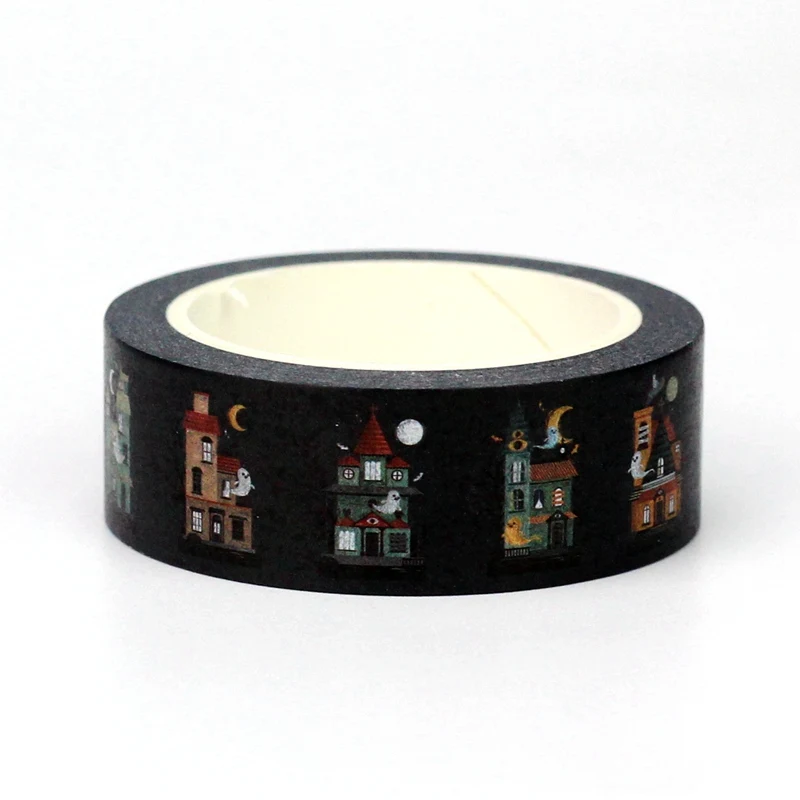 2024 NEW 1pc 10M Decorative Moon Haunted House Halloween Washi Tape for Scrapbooking Masking Tape Cute Journaling Stationery 2