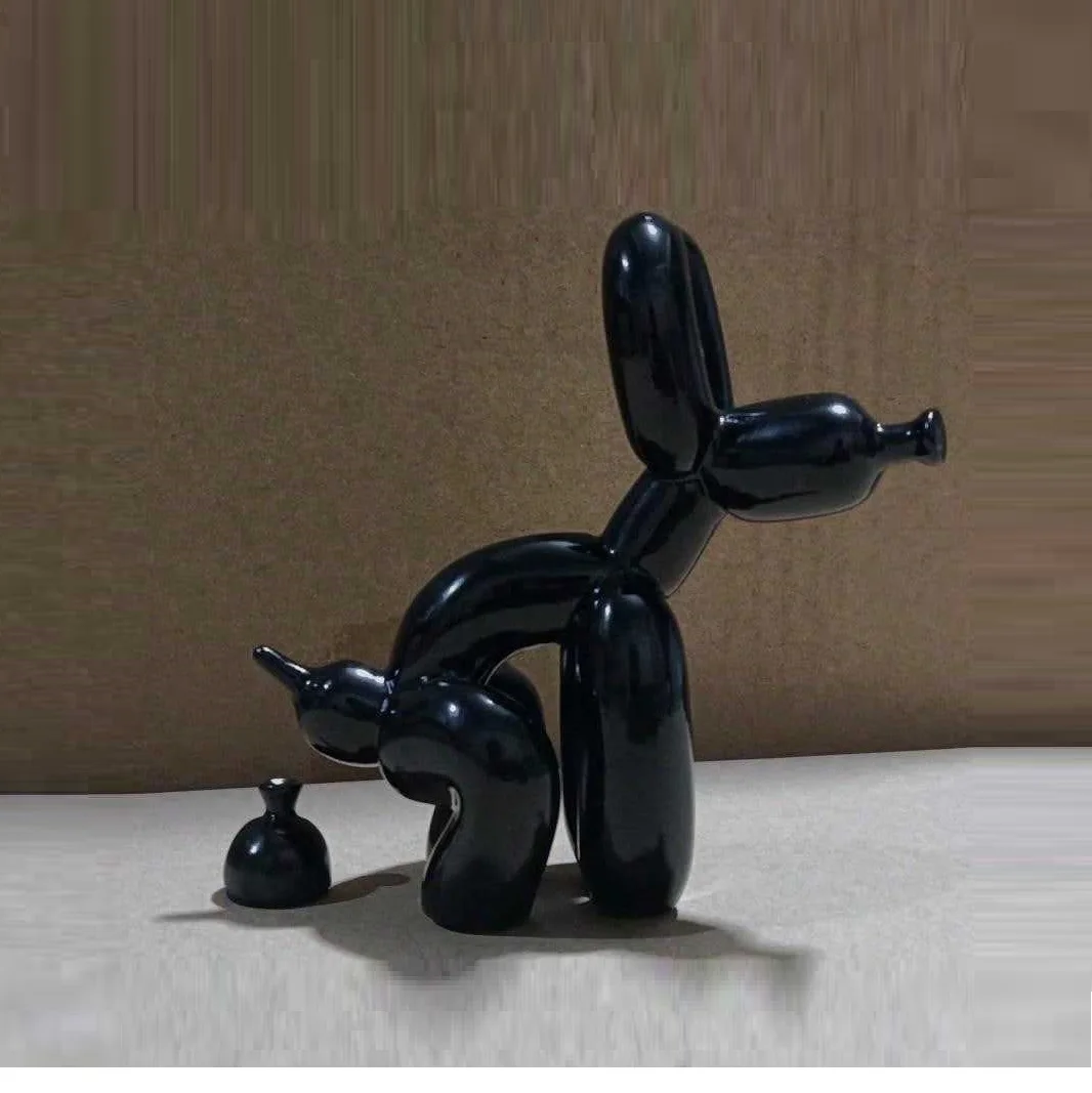Modern Art Squat Balloon Dog Animal Decorative Statue Suitable for Interior Living Room Farmhouse Bedroom Office Cabinet Wood
