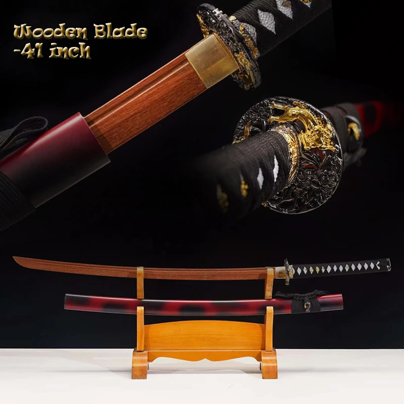 Японский меч самурая, катана, тренировочный меч, Иайто, реквизит для бусидо, лезвие из бревенчатого палисандра, дракон Цуба, 40 дюймов