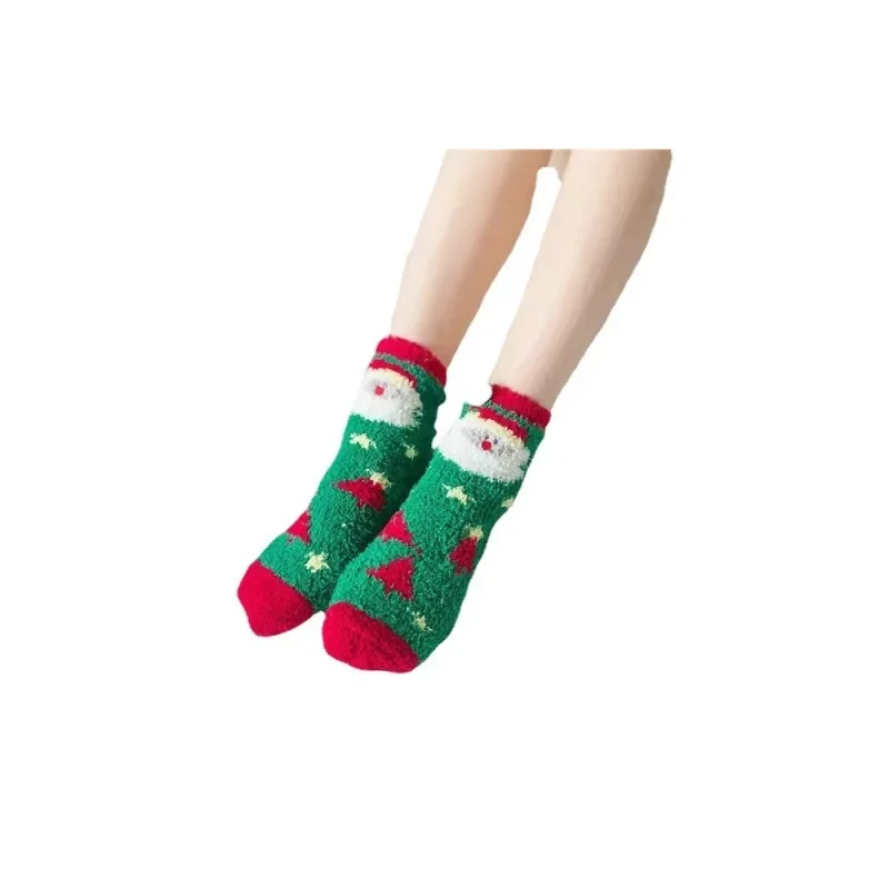 

Stocking Three-dimensional Cartoon Coral Velvet Santa Socks Elk Mid-tube Floor Socks Warm New Christmas