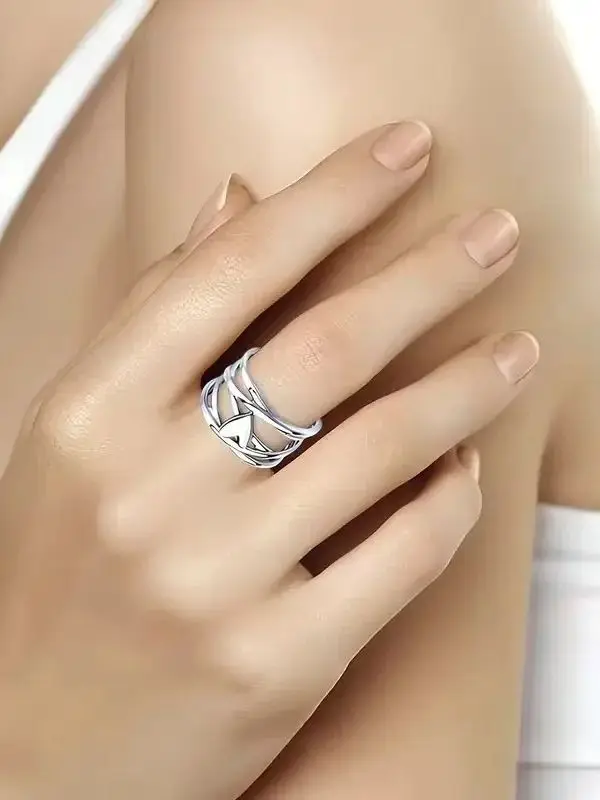 Chic French Style 925 Sterling Silver Heart-Shaped Ring - Detail View 2
