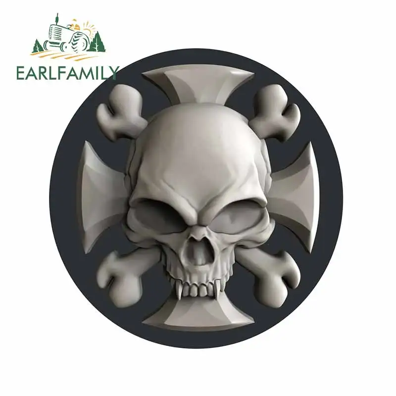EARLFAMILY 13cm For Iron Cross Skull Motorcycle Car Stickers Campervan Car Accessories Windows Decal Graffiti RV SUV JDM VAN