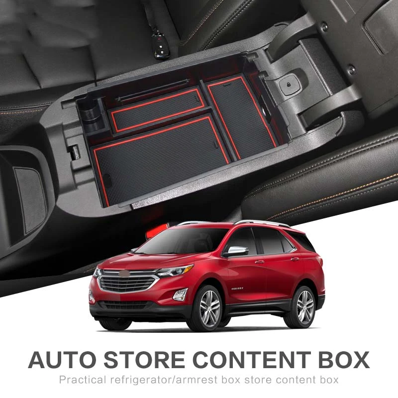 QianBao Leather Center Console Armrest Cover For Chevy Equinox 2018-2023 & GMC Terrain 2017-2023 (Black-Red Stitching) - View #4