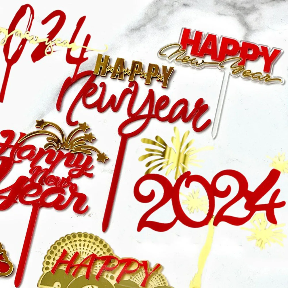 

2024 Happy New Year Acrylic Cake Topper New Year Theme Party Cake Dessert Decorations Dragon Home Decor