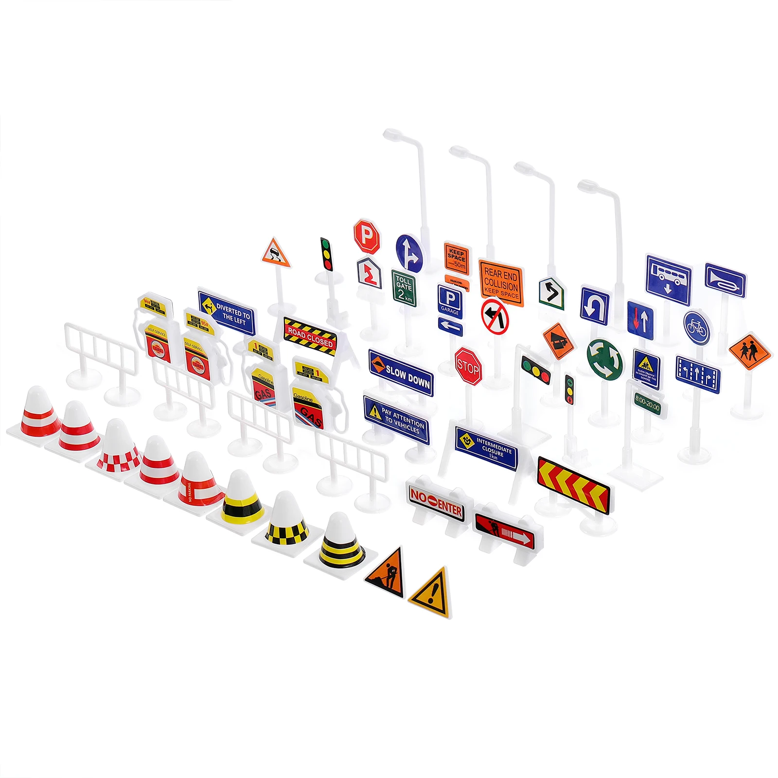 56Pcs Signs Road Traffic Signs Model Safety Educational  Street Sign Cones Construction Playset Mini Rage Stop Road Block Models