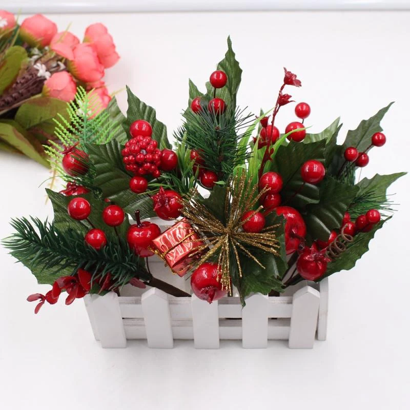 Fleurs artificielles rouges de Noël, pommes de pin, branches, sapin de Noël, décorations de Noël, décoration intérieure, ornements du Nouvel An 2025, cadeaux_voghion.com