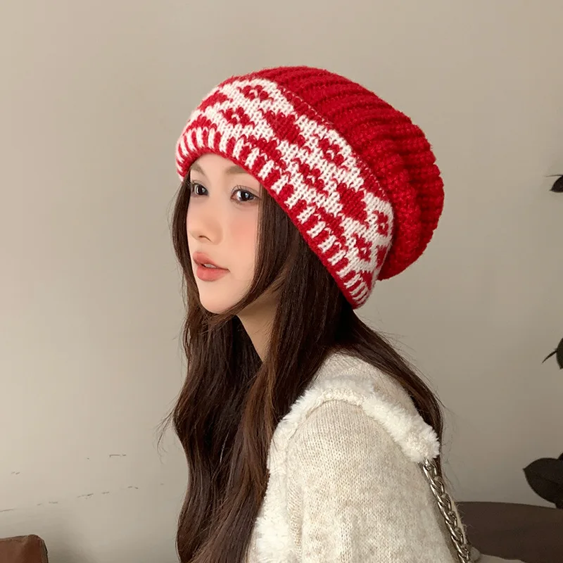 2025 Autumn Winter Hats for Women Woolen Knitted Warm Beanie Cap Outdoor Ladies Girl Crochet Ear Protection Bonnet Hat Gifts